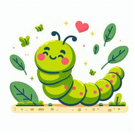 Cute cartoon caterpillar. Vector illustration isolated on white background.のイラスト素材