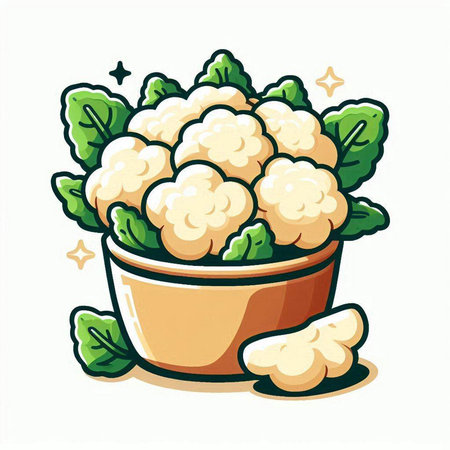 Cauliflower in a bowl isolated on white background. Vector illustration.のイラスト素材
