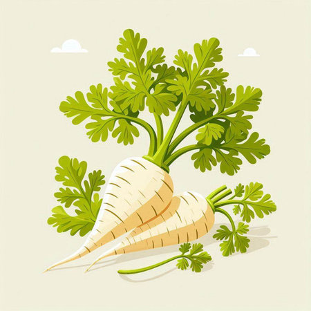 Carrot with green leaves on a light background. Vector illustration.のイラスト素材