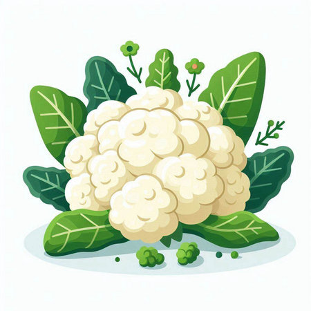 Cauliflower with green leaves on white background. Vector illustration.のイラスト素材