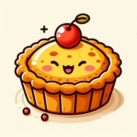 Cute cartoon cherry pie. Vector illustration isolated on white background.のイラスト素材