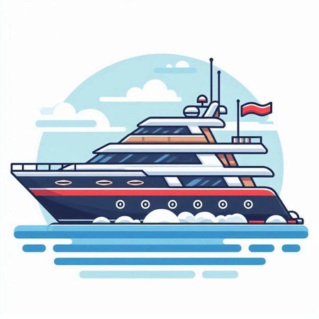 Yacht on the water. Vector illustration in a flat style.のイラスト素材