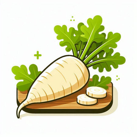 Daikon radish on a cutting board. Vector illustration.のイラスト素材