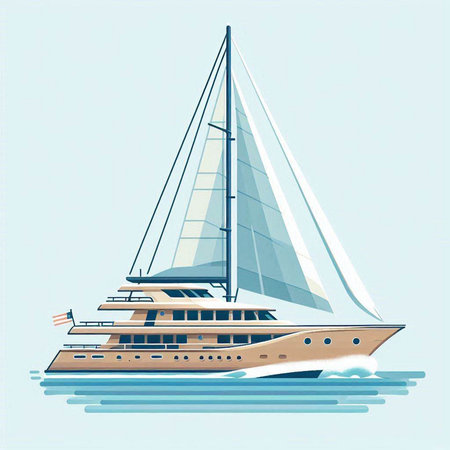 Sailing yacht in the sea. Vector illustration of a sailboat.のイラスト素材