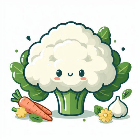 Cute cauliflower character. Cute cauliflower vector illustration.のイラスト素材