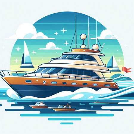 Luxury yacht on the background of the sea. Vector illustrationのイラスト素材