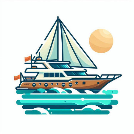 Yacht, sailboat on the sea. Vector illustration in flat styleのイラスト素材