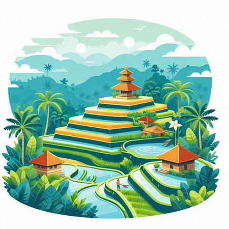 Terraced rice fields in Bali, Indonesia. Vector illustrationのイラスト素材