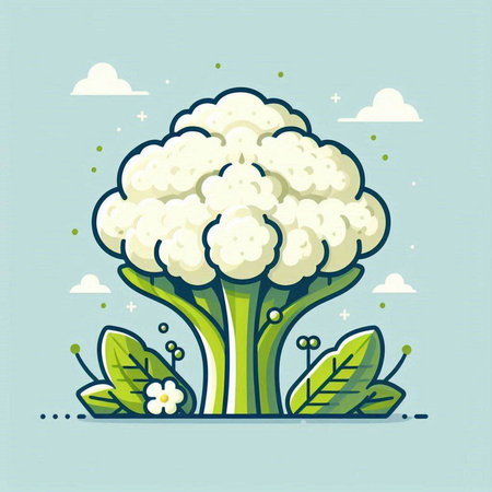 Vector illustration of cauliflower in flat style. Cauliflower with leaves.のイラスト素材