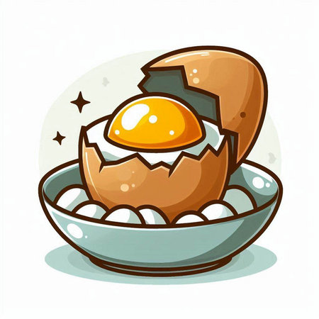 Boiled egg in a bowl. Vector illustration on white background.のイラスト素材