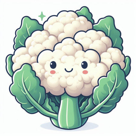 Cauliflower cartoon character. Cute cauliflower vector illustration.のイラスト素材