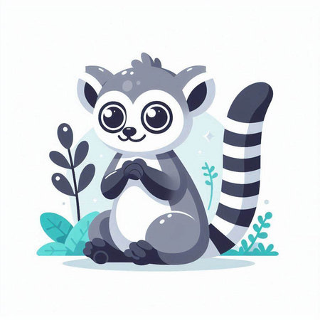 Cute cartoon lemur sitting on the ground. Vector illustration.のイラスト素材