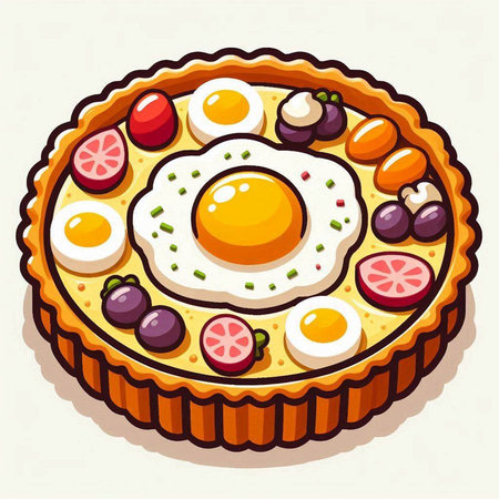 Illustration of a pie with eggs and vegetables on a white backgroundのイラスト素材