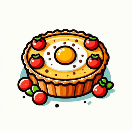 Cake with egg and strawberry on white background. Vector illustration.のイラスト素材