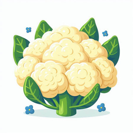 Cauliflower vector illustration isolated on white background. Cauliflower with leaves and flowers.のイラスト素材
