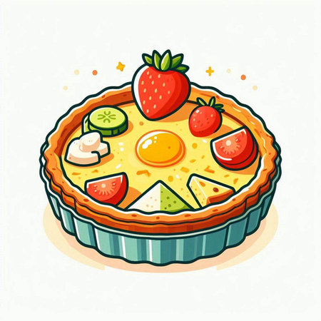 Illustration of a pie with strawberries and cheese. Vector illustration.のイラスト素材