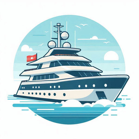 Cruise ship in the sea. Vector illustration on white background.のイラスト素材