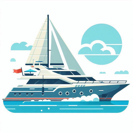 Yacht in the sea. Vector illustration of a sailboat.のイラスト素材