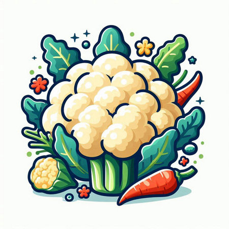 Cauliflower and carrot, vector illustration. Cauliflower with vegetables.のイラスト素材