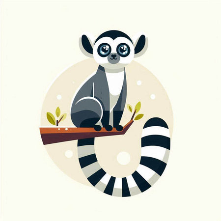 Cute cartoon lemur sitting on the branch. Vector illustration.のイラスト素材