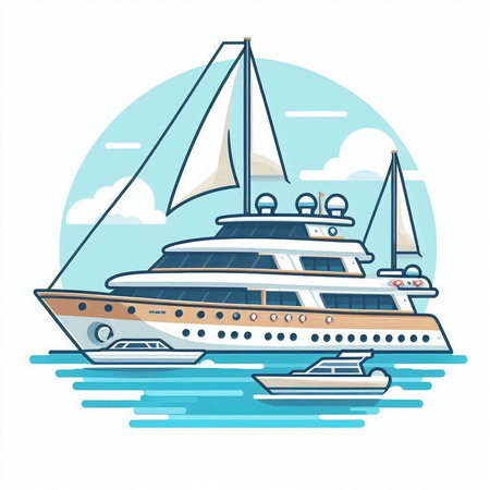 Yacht in the sea. Yachting. Vector illustration.のイラスト素材