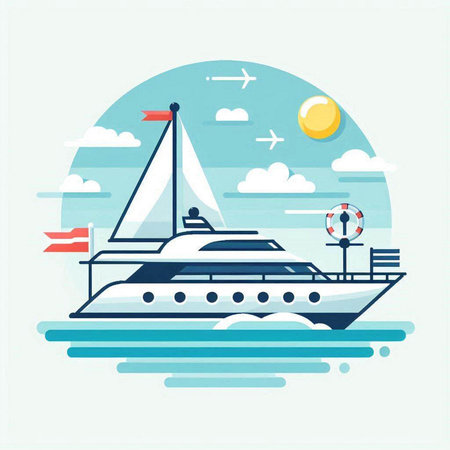 Yacht on the sea. Vector illustration in flat design style.のイラスト素材