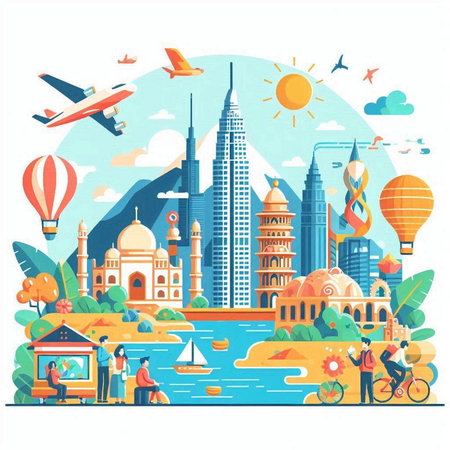 Traveling around the world. Tourism and vacation concept. Vector illustrationのイラスト素材