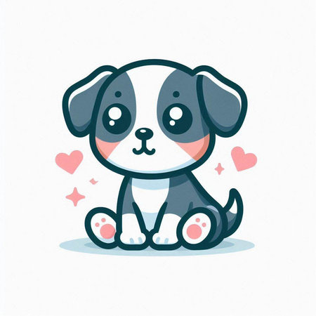 Cute cartoon dog vector illustration. Cute puppy with hearts.のイラスト素材