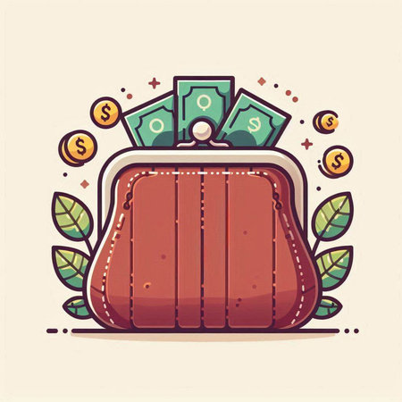 Purse with money. Vector illustration of a purse with money.のイラスト素材