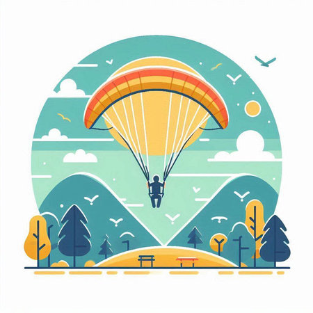 Paraglider flying in the blue sky. Vector illustration.のイラスト素材