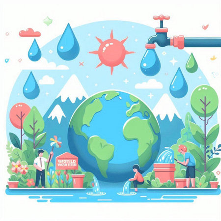 Save the planet and save water concept. Vector illustration in flat styleのイラスト素材