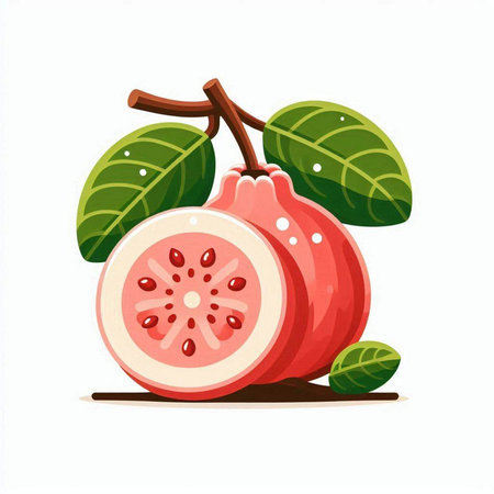 Fresh guava fruit with leaves vector illustration isolated on white background.のイラスト素材