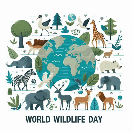 World Wildlife Day. Flat design vector illustration. World Wildlife Day.のイラスト素材