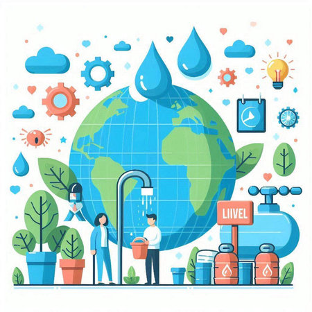 Save water concept. Flat vector illustration. Ecology and environment protection.のイラスト素材