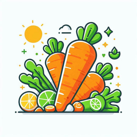 Carrot flat line icon, vector illustration. Vegetarian food, healthy lifestyle.のイラスト素材