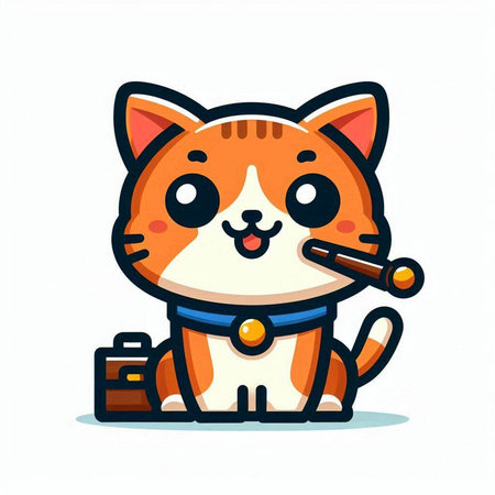 Cute cat with bag and cigar. Vector cartoon character illustration.のイラスト素材