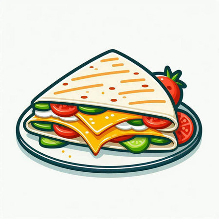 Illustration of a tortilla sandwich with cheese, tomato and cucumberのイラスト素材