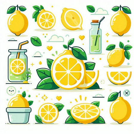Lemonade, lemonade, lemonade, juice, lemonade, lemonade. Vector illustrationのイラスト素材