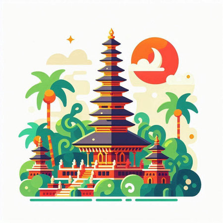 Pagoda. Vector illustration in flat style on white background.のイラスト素材