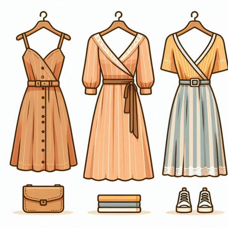 Set of women's clothes on a hanger. Vector illustration.のイラスト素材