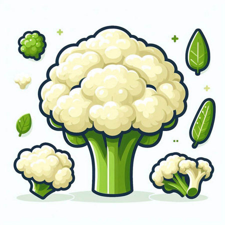 Cauliflower vector illustration isolated on white background. Cauliflower vegetable icon.のイラスト素材