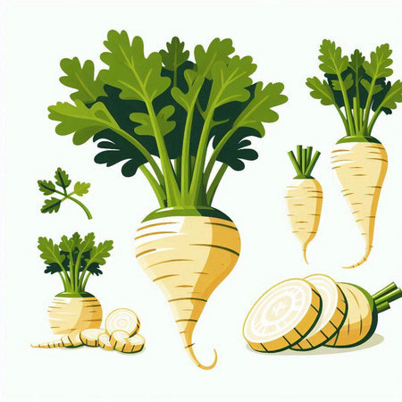 Vector illustration of a bunch of parsley and turnip on a white backgroundのイラスト素材