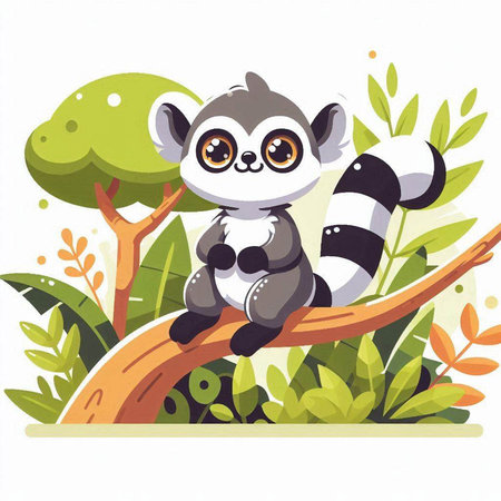 Cute lemur sitting on a tree branch. Vector illustration.のイラスト素材