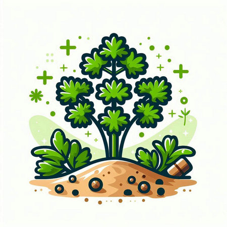 Illustration of a green tree growing in the ground. Vector illustration.のイラスト素材