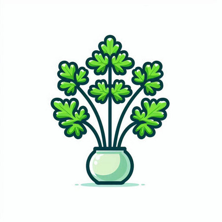 Parsley plant in vase icon. Vector flat illustration.のイラスト素材