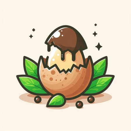 Easter egg with chocolate and green leaves. Vector cartoon illustration.のイラスト素材