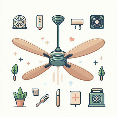 Ceiling fan, fan, air conditioner, fan, fan, fan, fan, fan. Vector illustration.のイラスト素材
