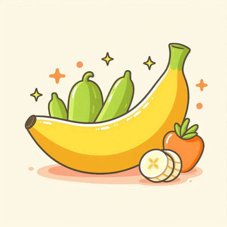 Banana and carrot. Hand drawn vector illustration in cartoon style.のイラスト素材