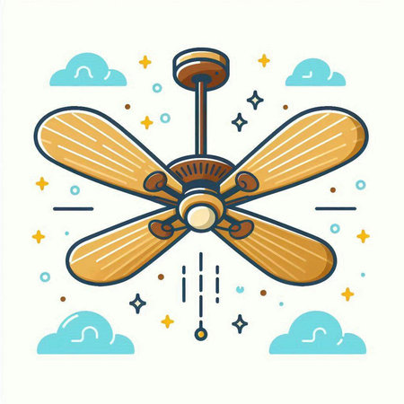 Ceiling fan icon in flat linear style. Vector illustration.のイラスト素材