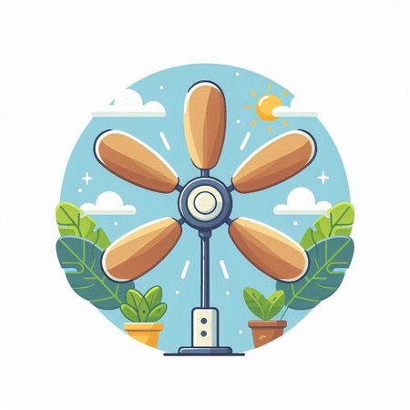 Vintage electric fan in flat style. Vector illustration on white background.のイラスト素材